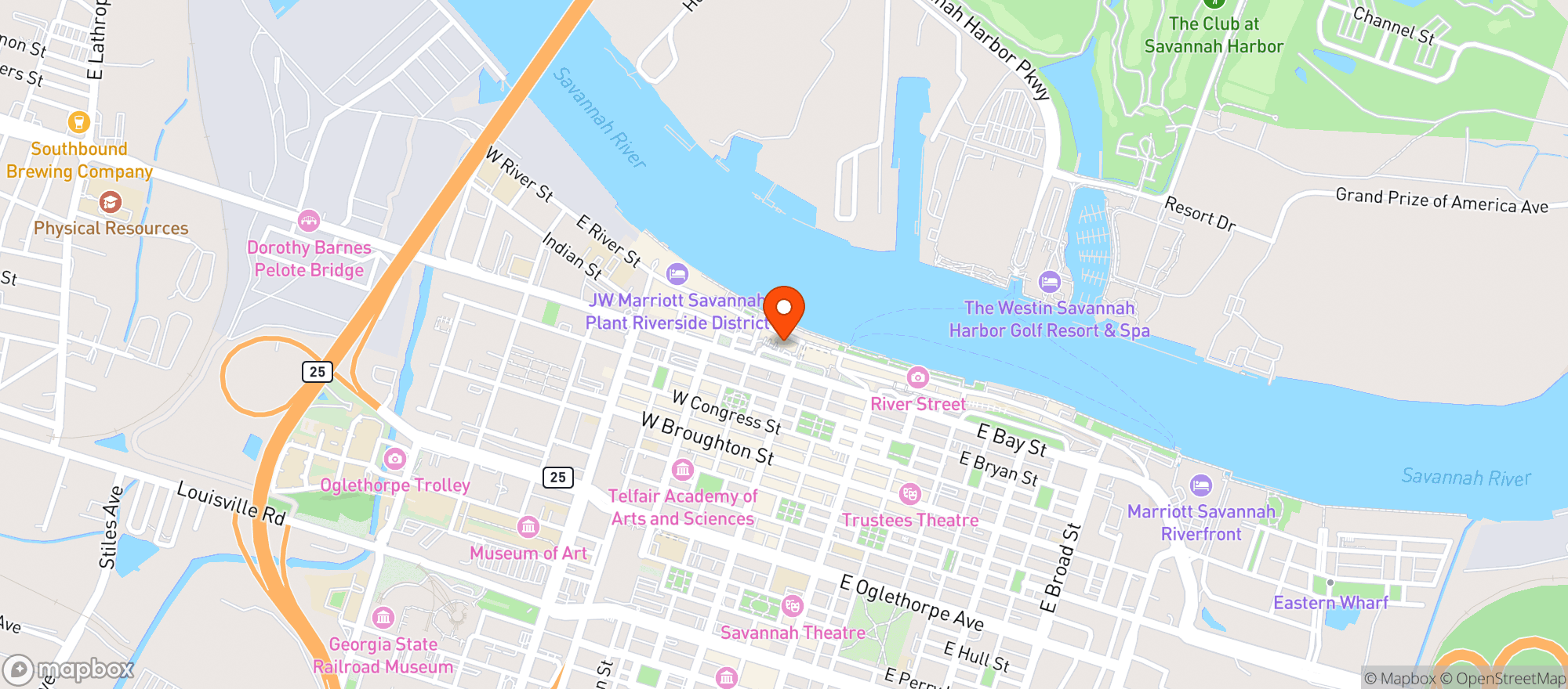 Map showing Bohemian Hotel Sav Riverfront