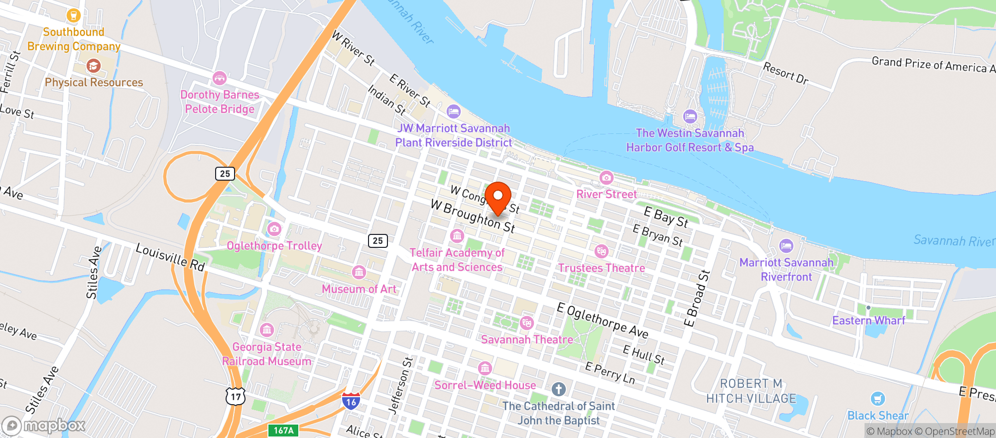 Map showing SAVANNAH WORLD OF BEER