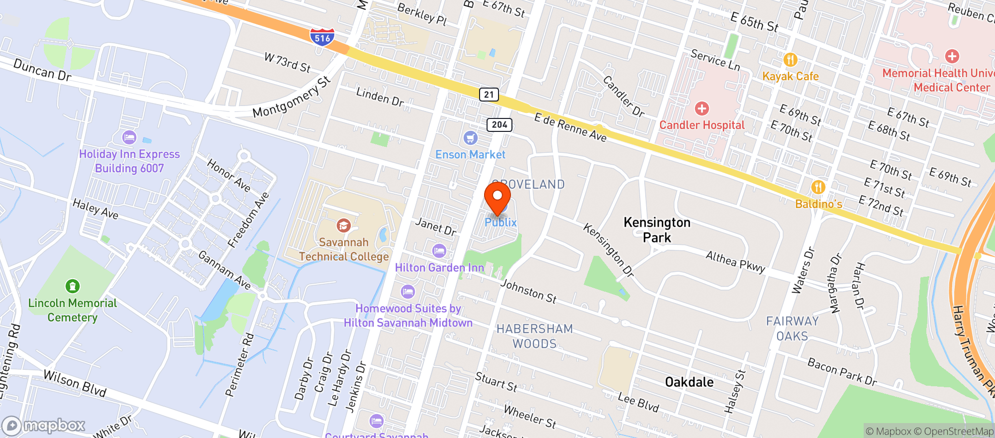 Map showing Cancun Cafe (sav)