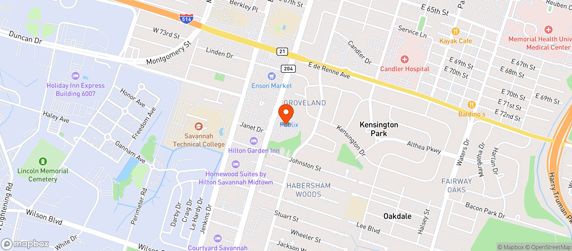 Map showing Oak 36 Bar & Kitchen
