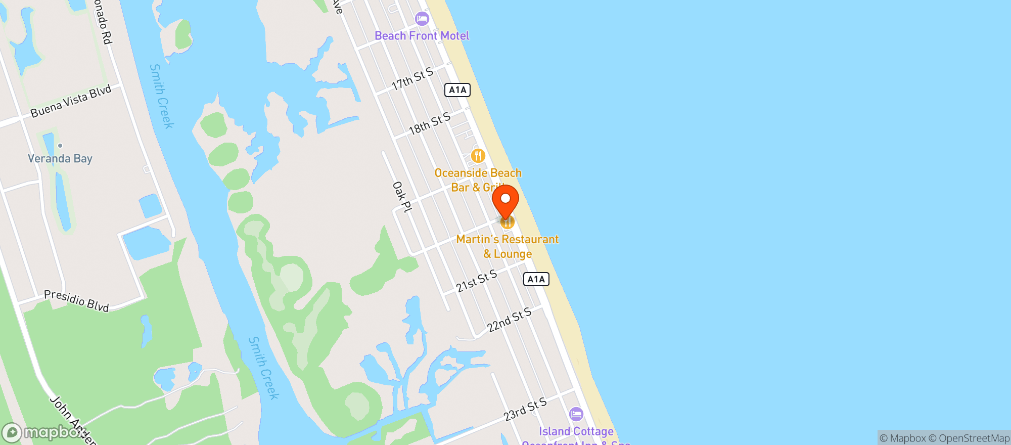 Map showing Craves Coastal Kitchen & Cocktails