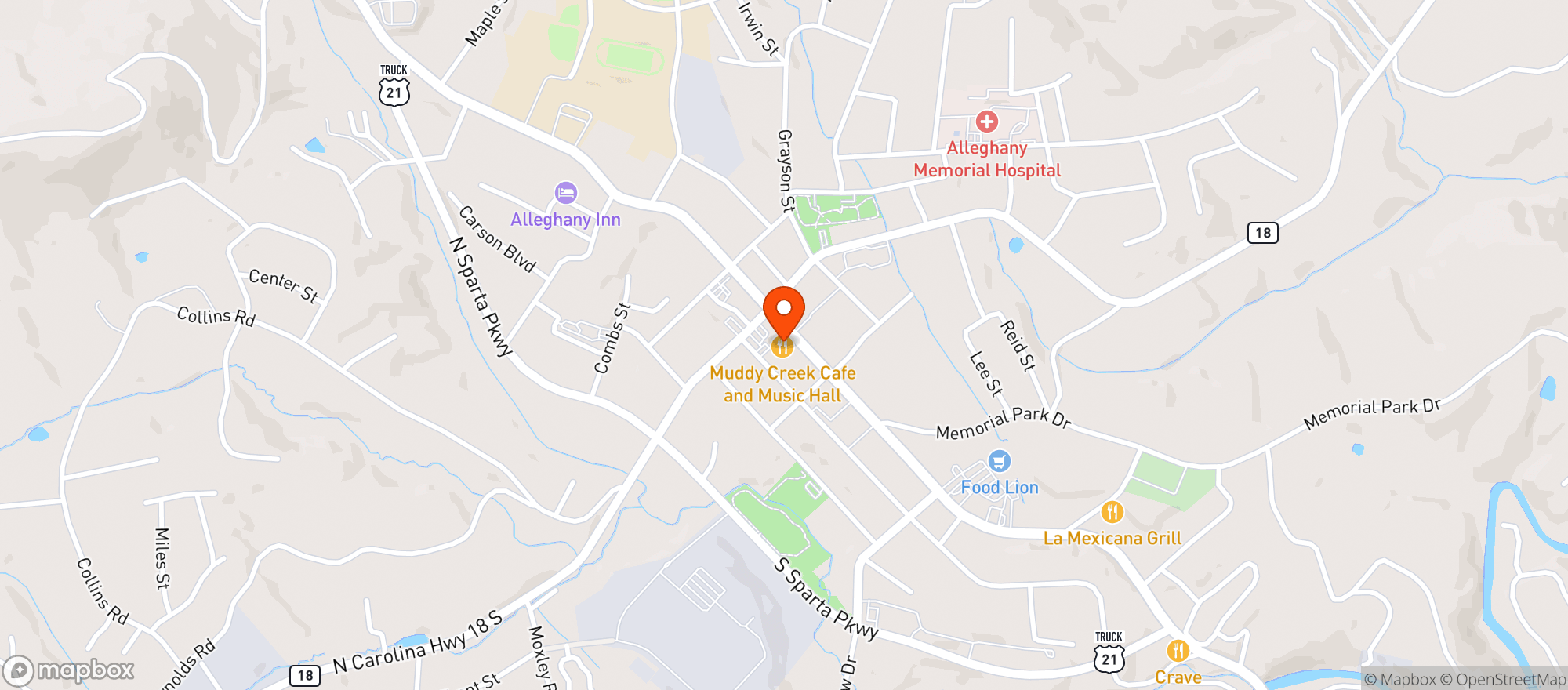 Map showing Muddy Creek Cafe (sparta)