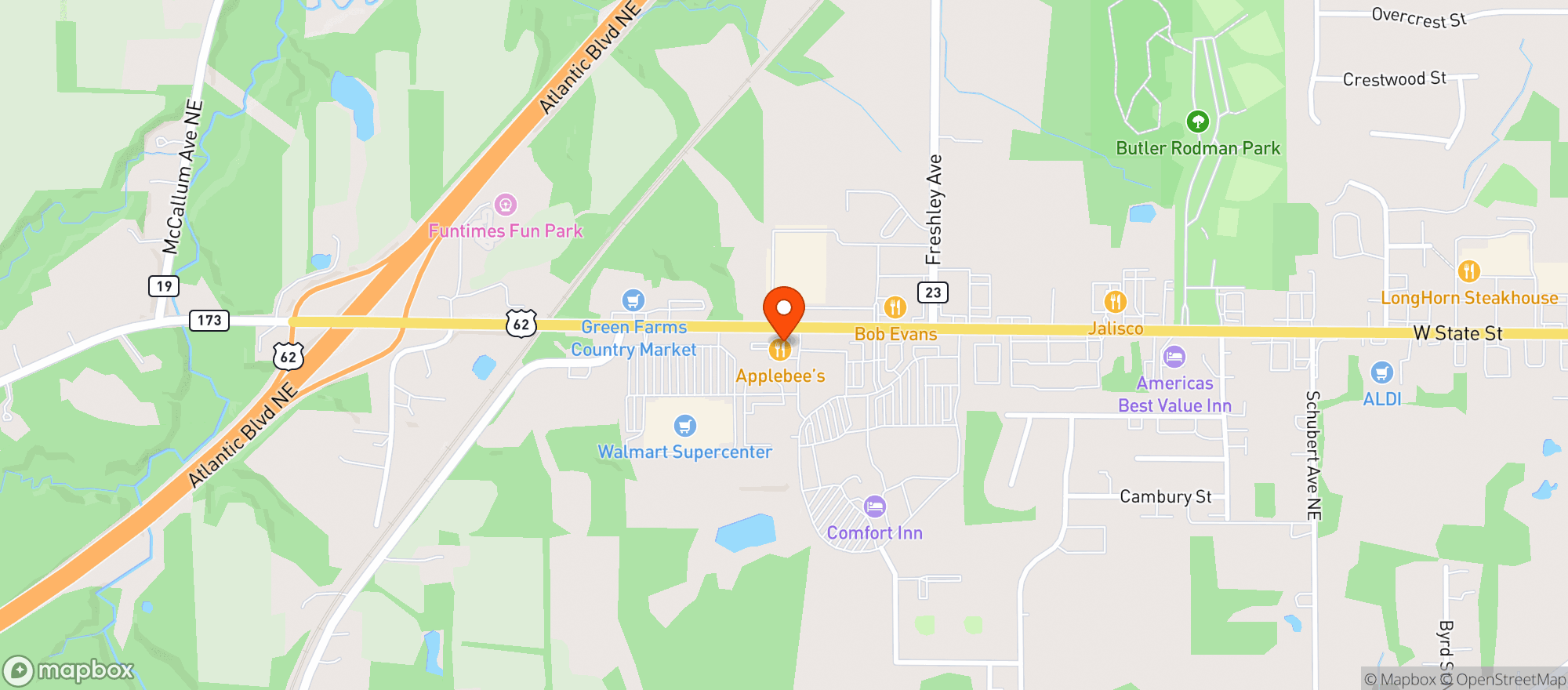 Map showing Applebee's Grill + Bar