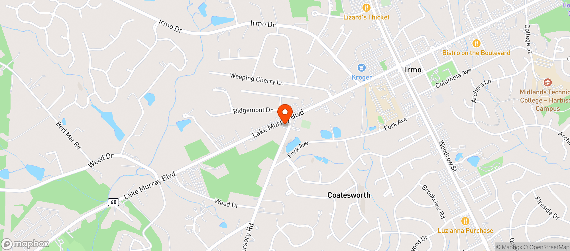 Map showing Irmo Convenience Store (cola)