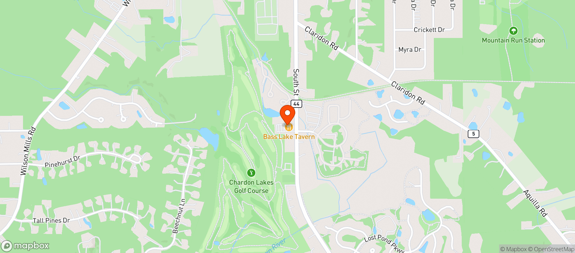 Map showing Bass Lake Taverne