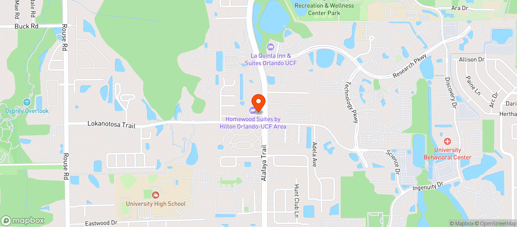 Map showing Homewood Suites-ucf