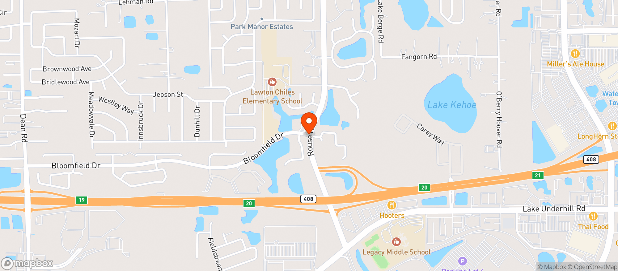 Map showing CIRCLE K (600 ROUSE RD)