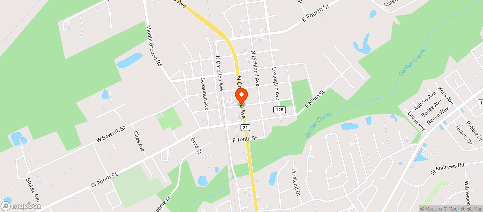 Map showing 21 FUEL STOP