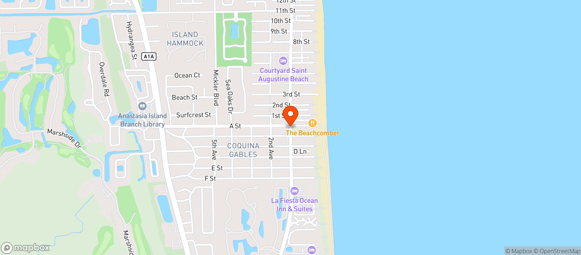 Map showing Mango Mangos Beachside Bar