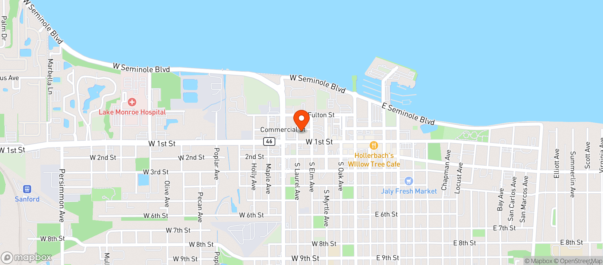 Map showing Ace Cafe Sanford
