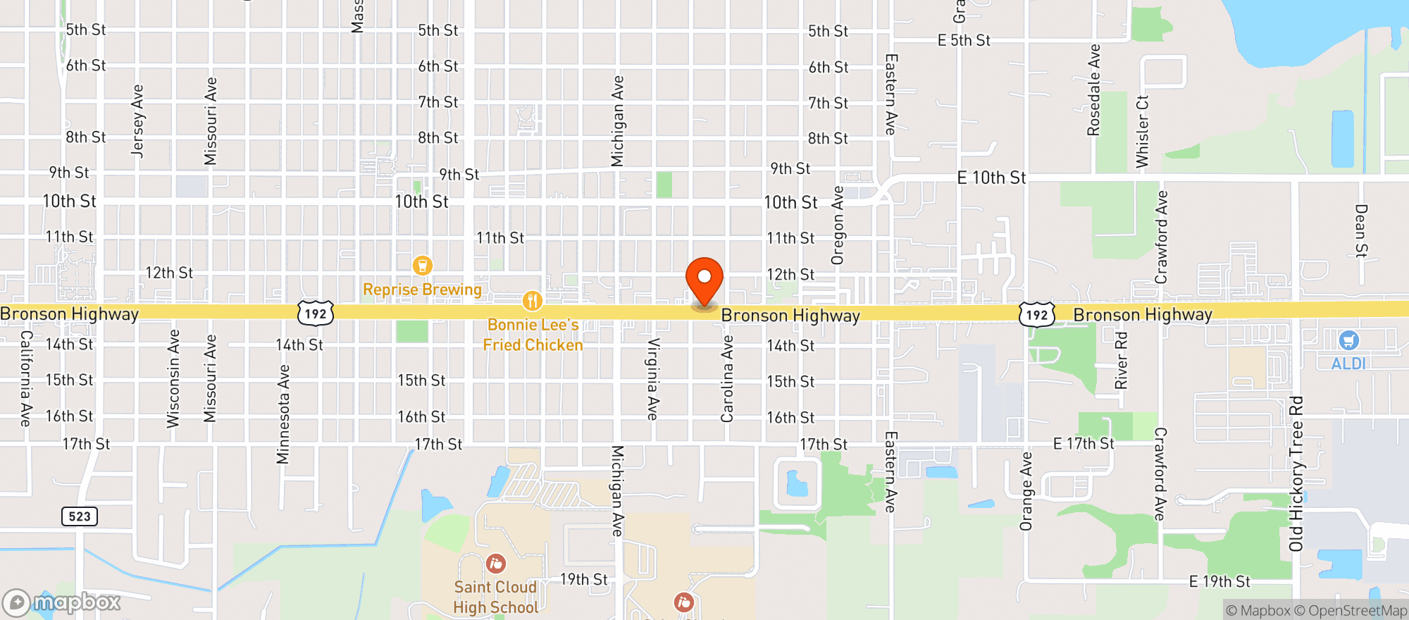 Map showing Jiffy Food Store