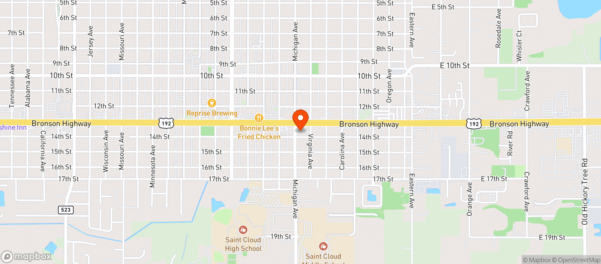 Map showing CIRCLE K (613 13TH ST)