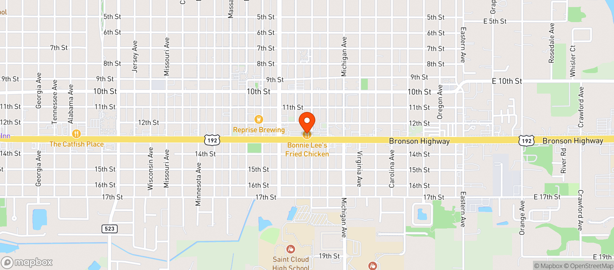 Map showing Bonnie Lees Fried Chic-cl