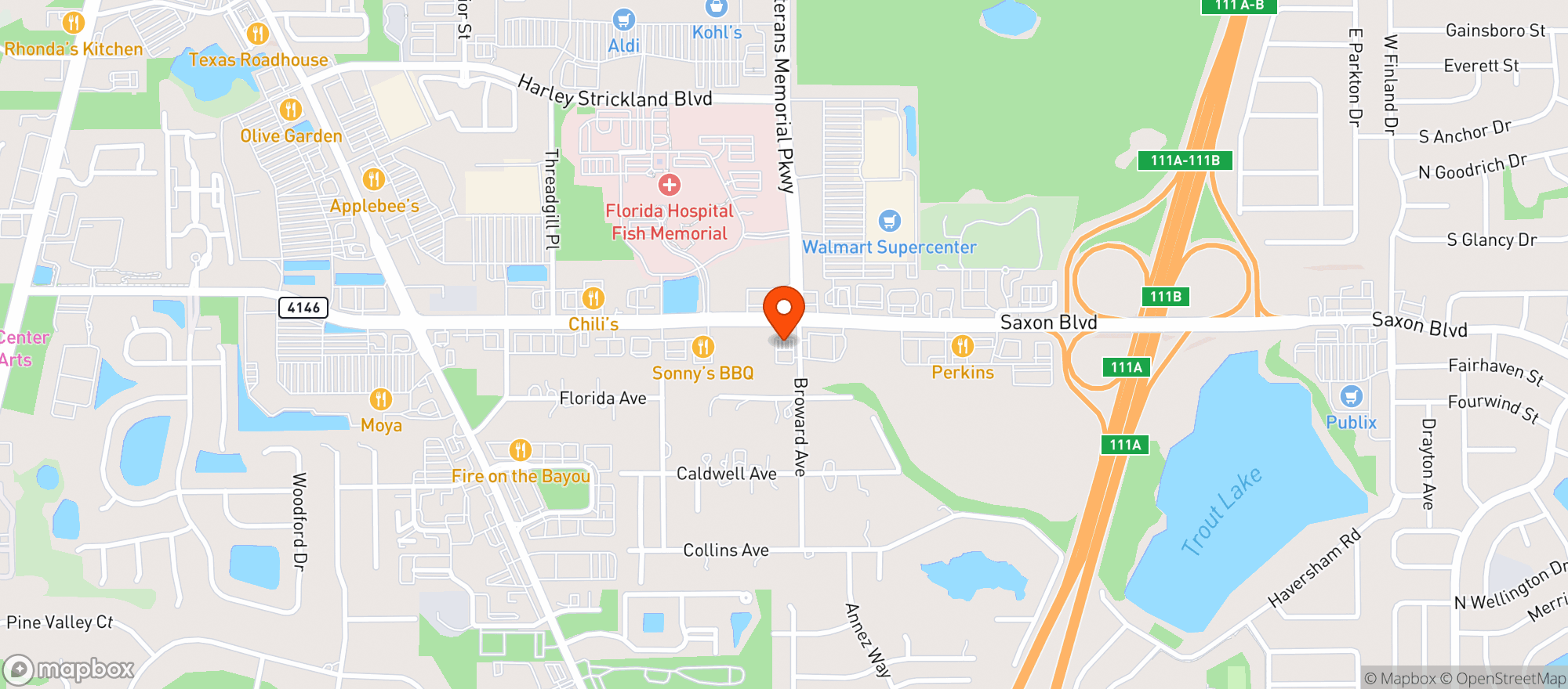 Map showing CIRCLE K (1030 SAXON BLVD)