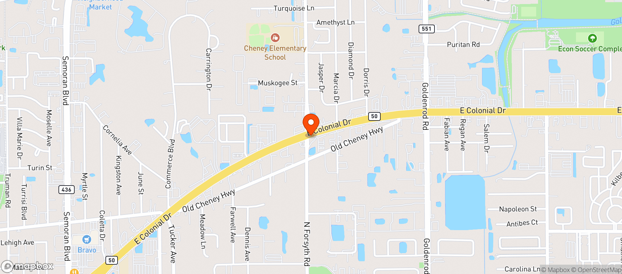 Map showing CIRCLE K (7000 E COLONIAL DR)