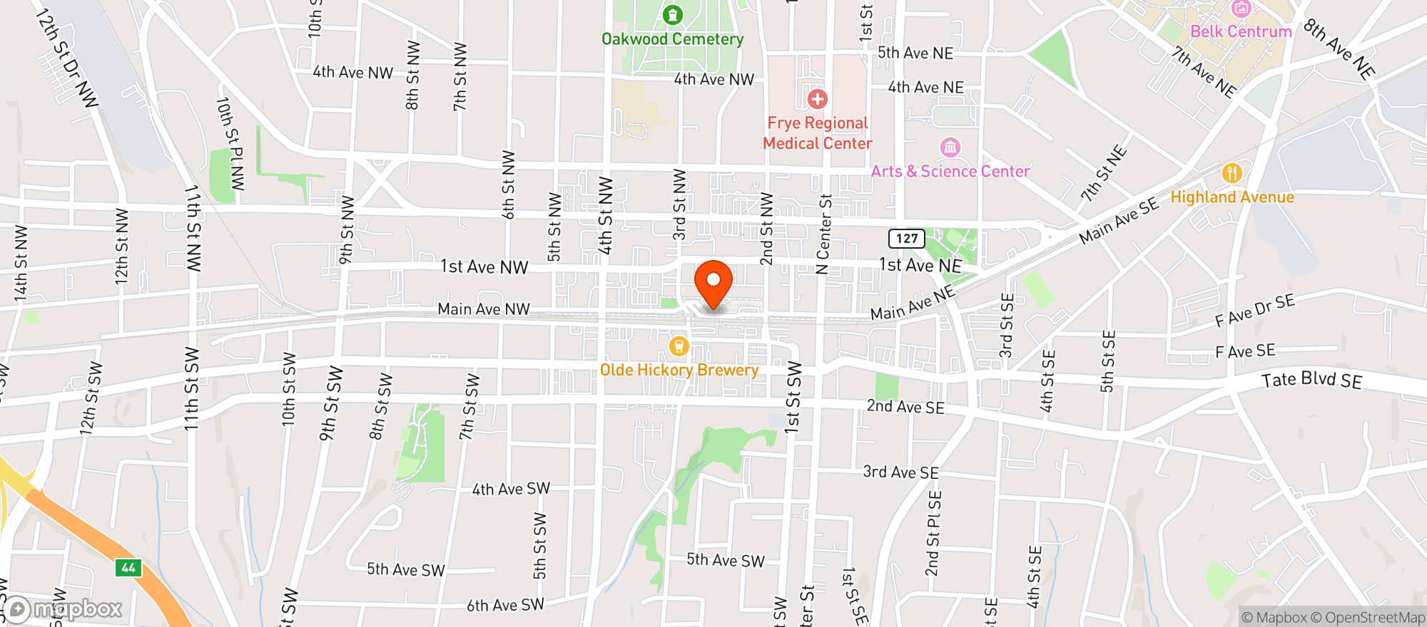 Map showing Hickory Wine Shoppe