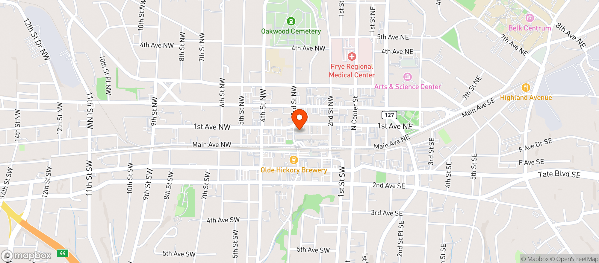 Map showing Hickory Community Theater