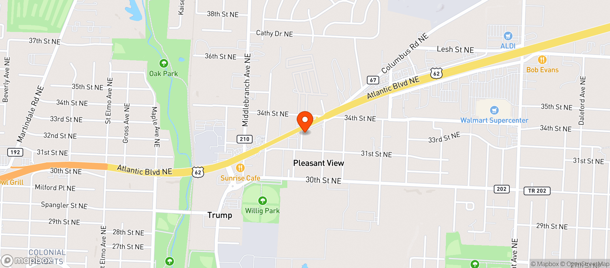 Map showing Route 62 Butts And Brews