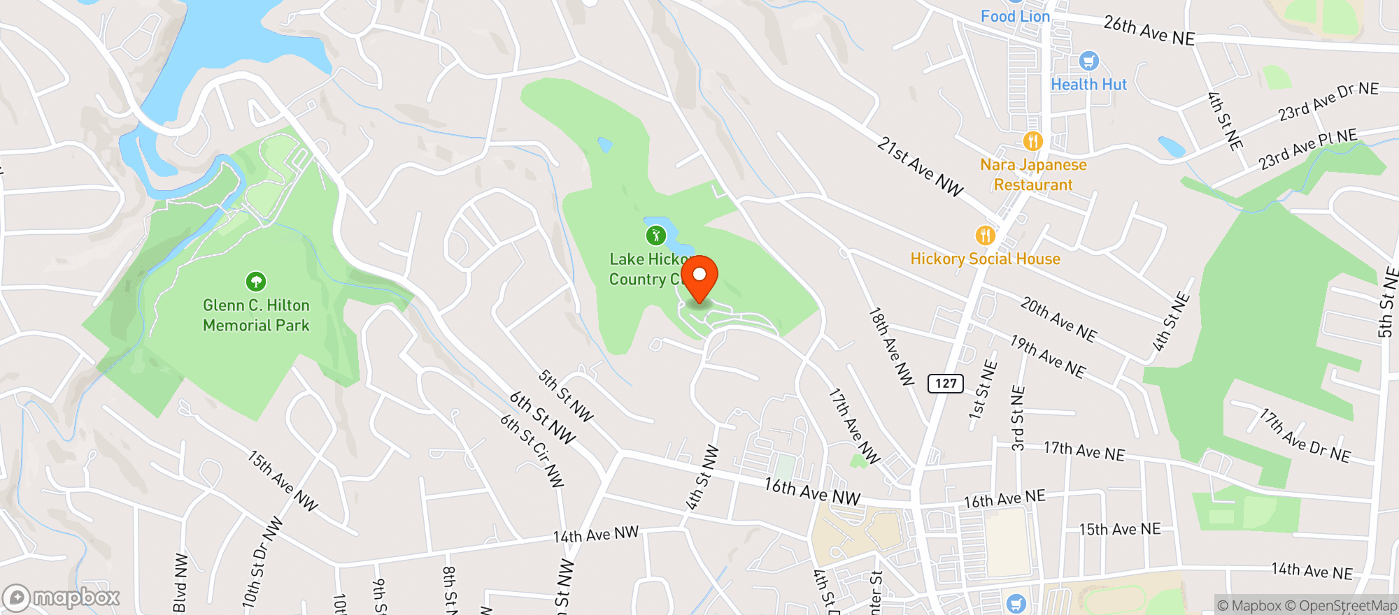 Map showing Lake Hickory Country Club