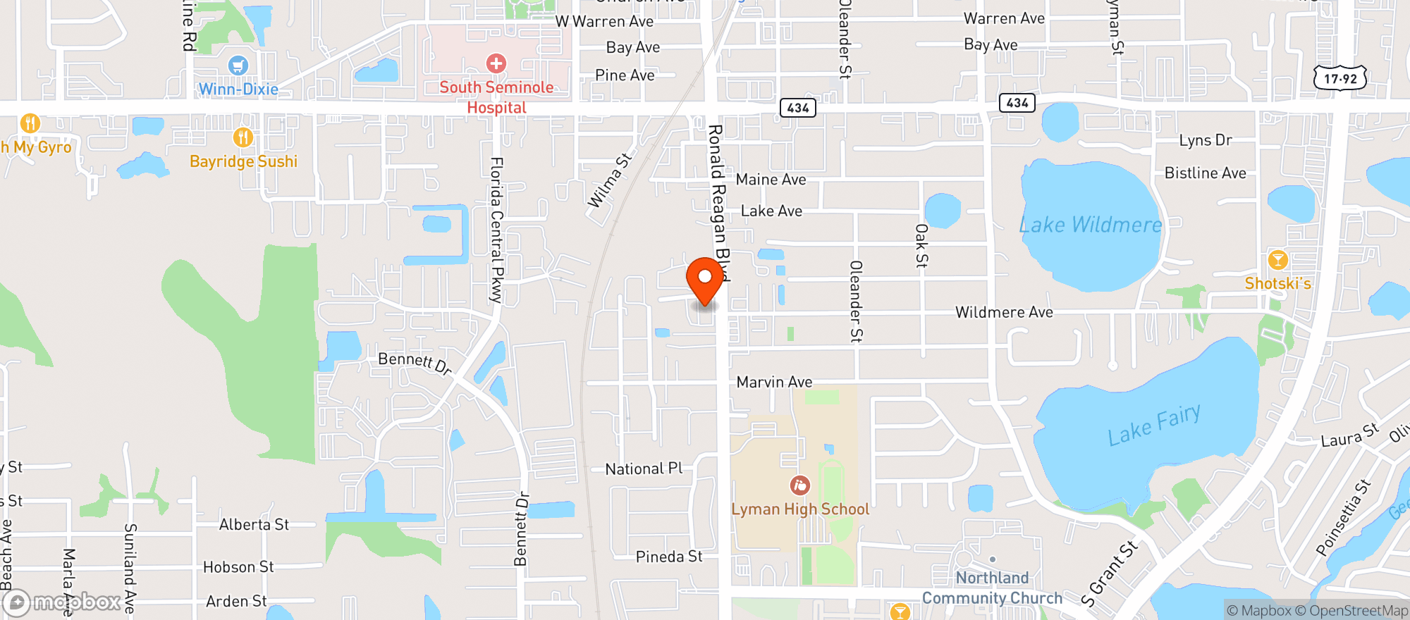 Map showing Hourglass Brewing Longwood