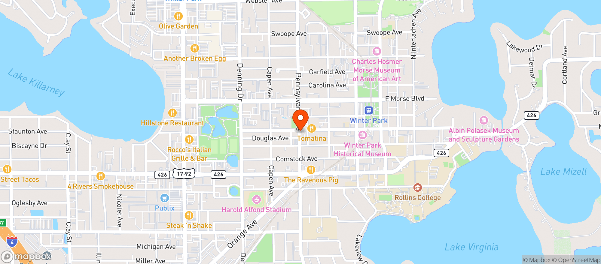 Map showing Park Avenue Tavern