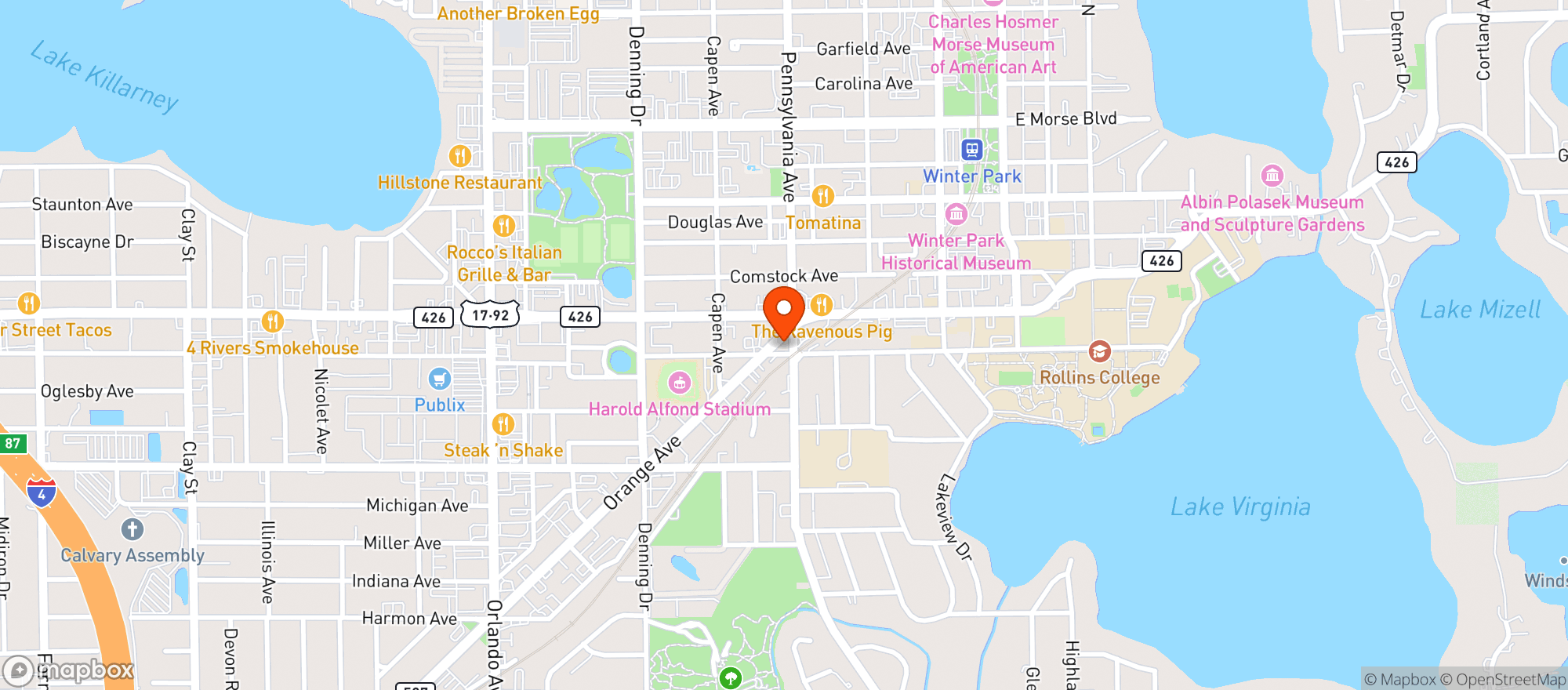 Map showing Food Mart Orange Ave