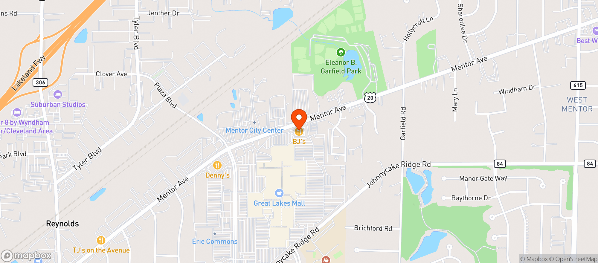 Map showing Bjs Restaurant & Brewhouse