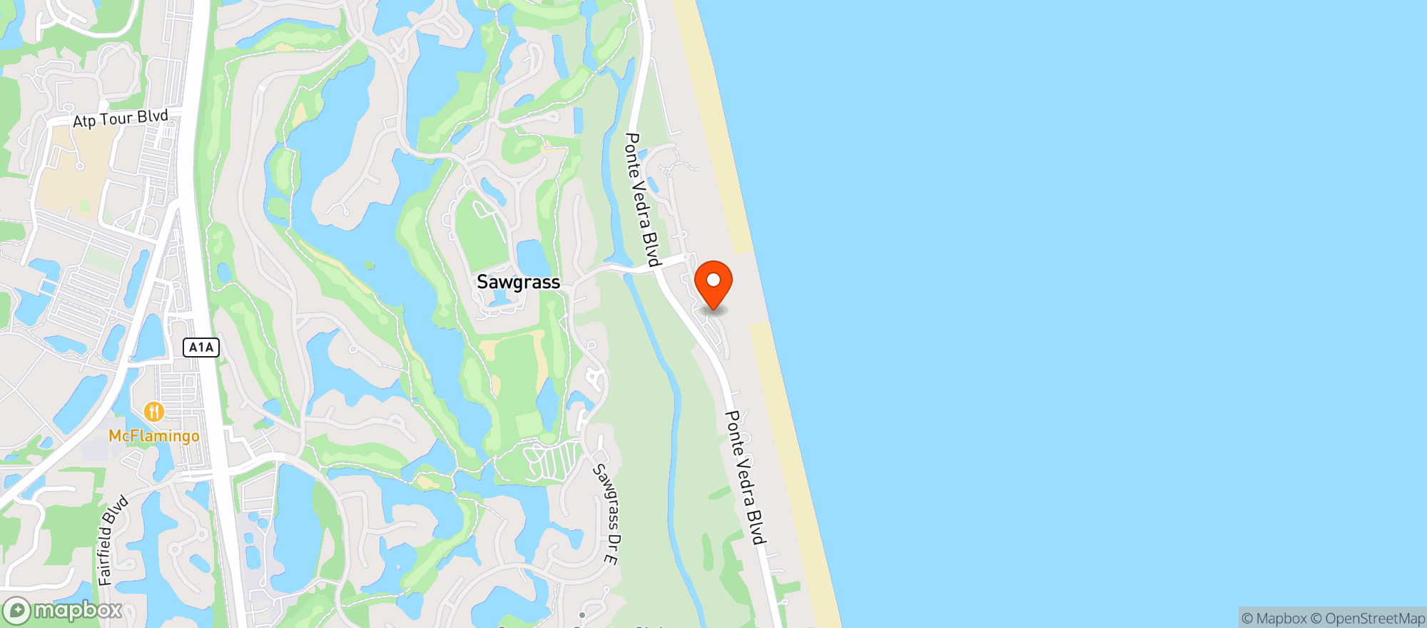 Map showing Sawgrass Beach Club