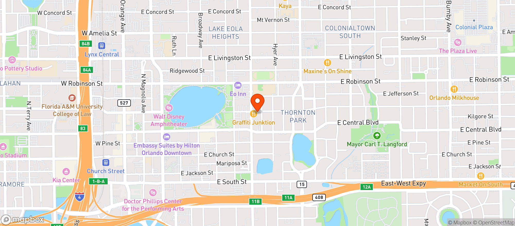 Map showing Aroma Coffee & Wine Bar