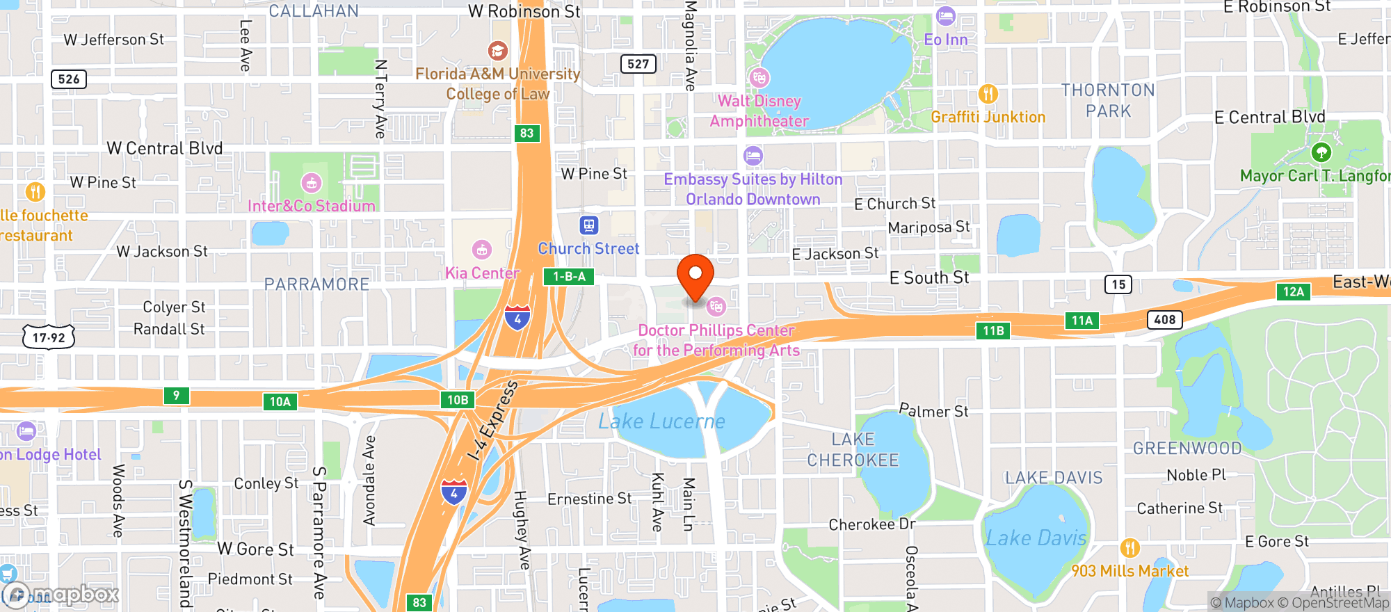 Map showing Dr Phillips Ctr Performing Arts