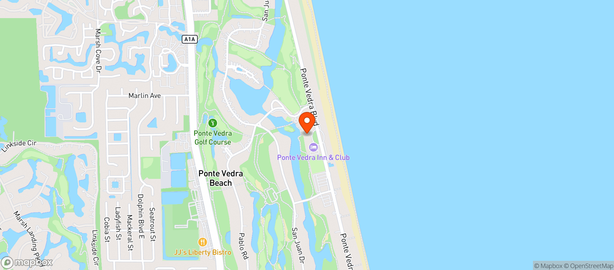 Map showing Ponte Vedra Inn & Club