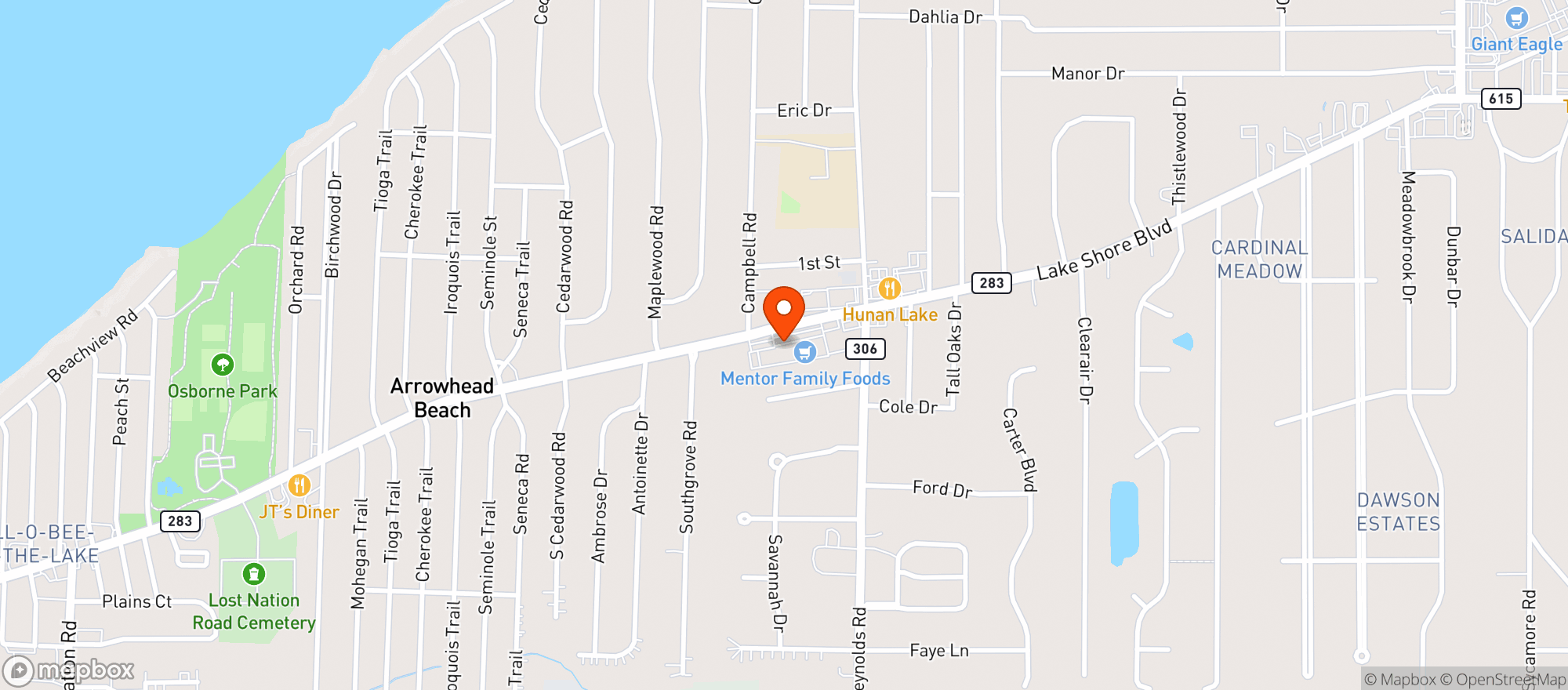 Map showing Mentor Family Foods