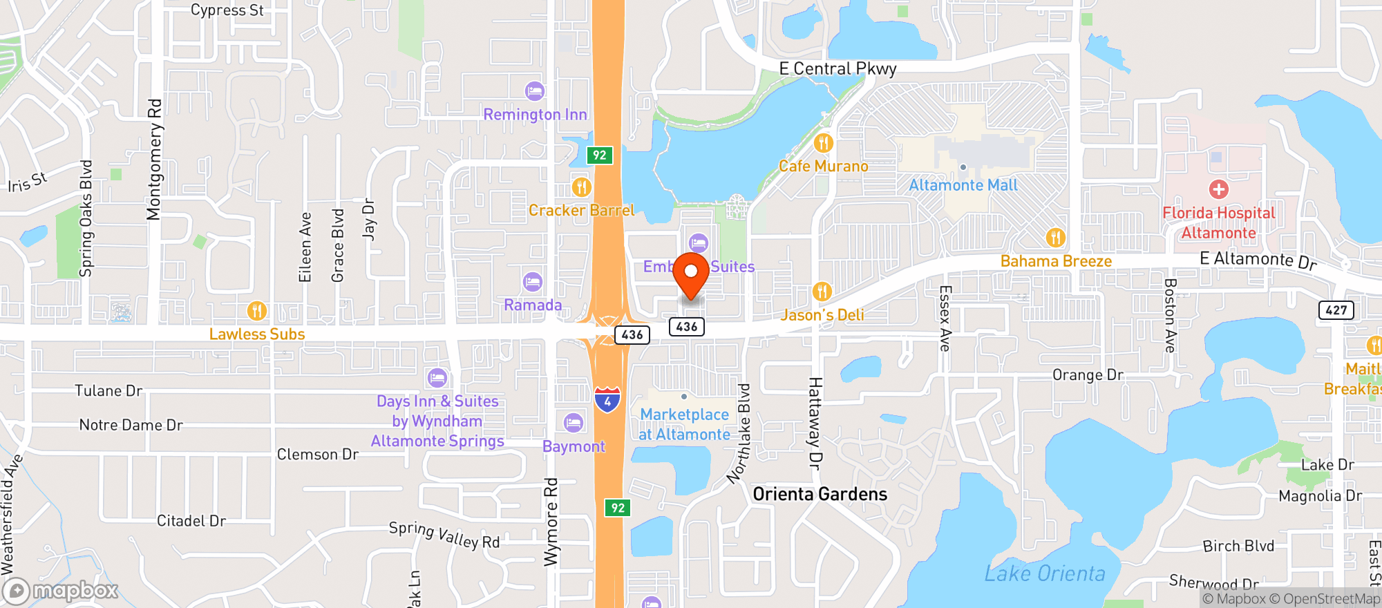 Map showing CIRCLE K (109 E ALTAMONTE DR)