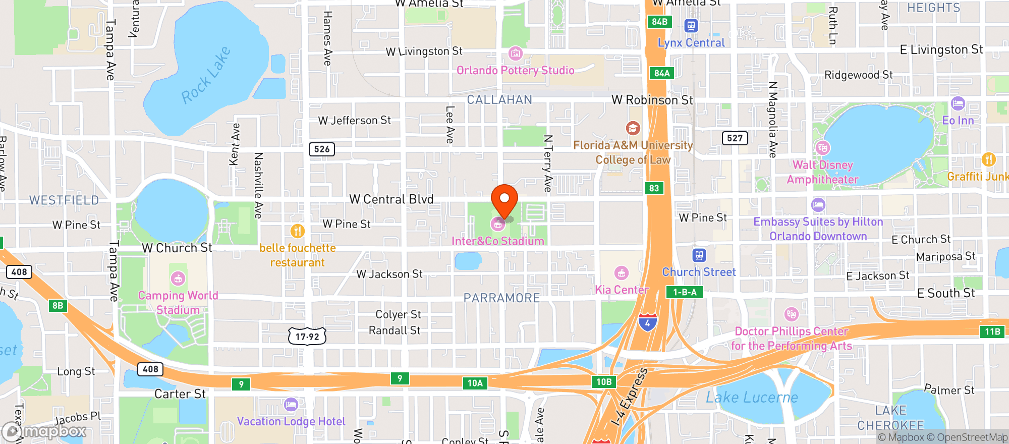Map showing Inter&co Stadium