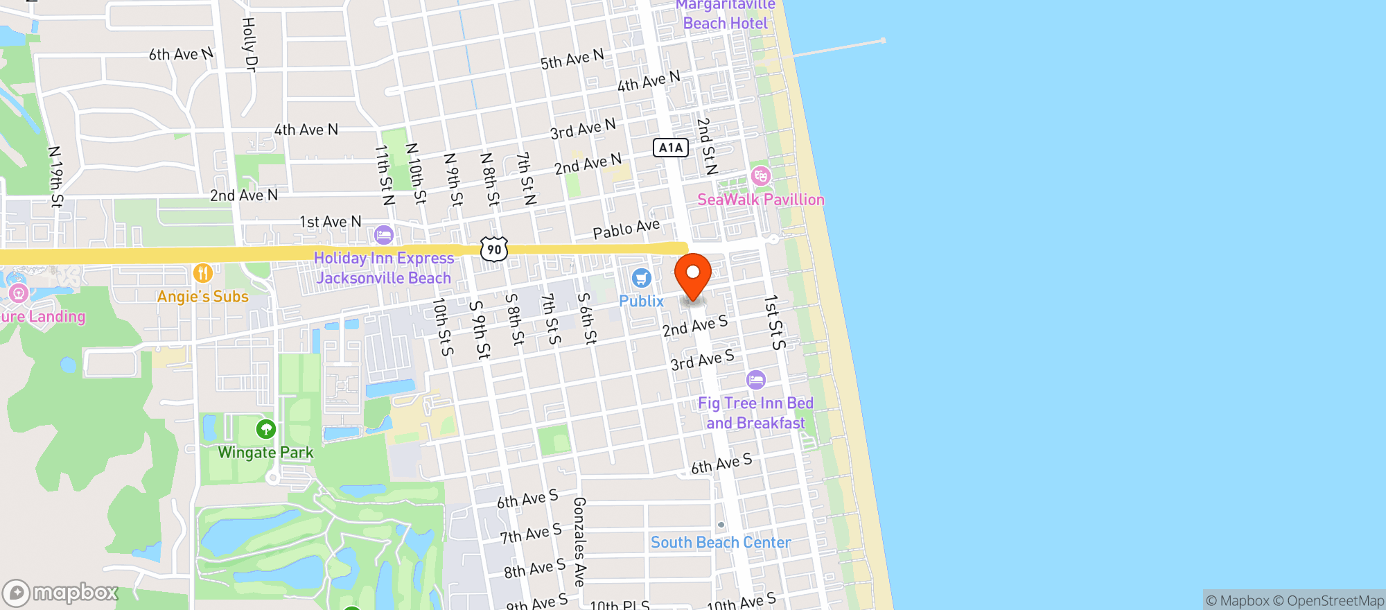 Map showing Beachside Seafood Restaurant