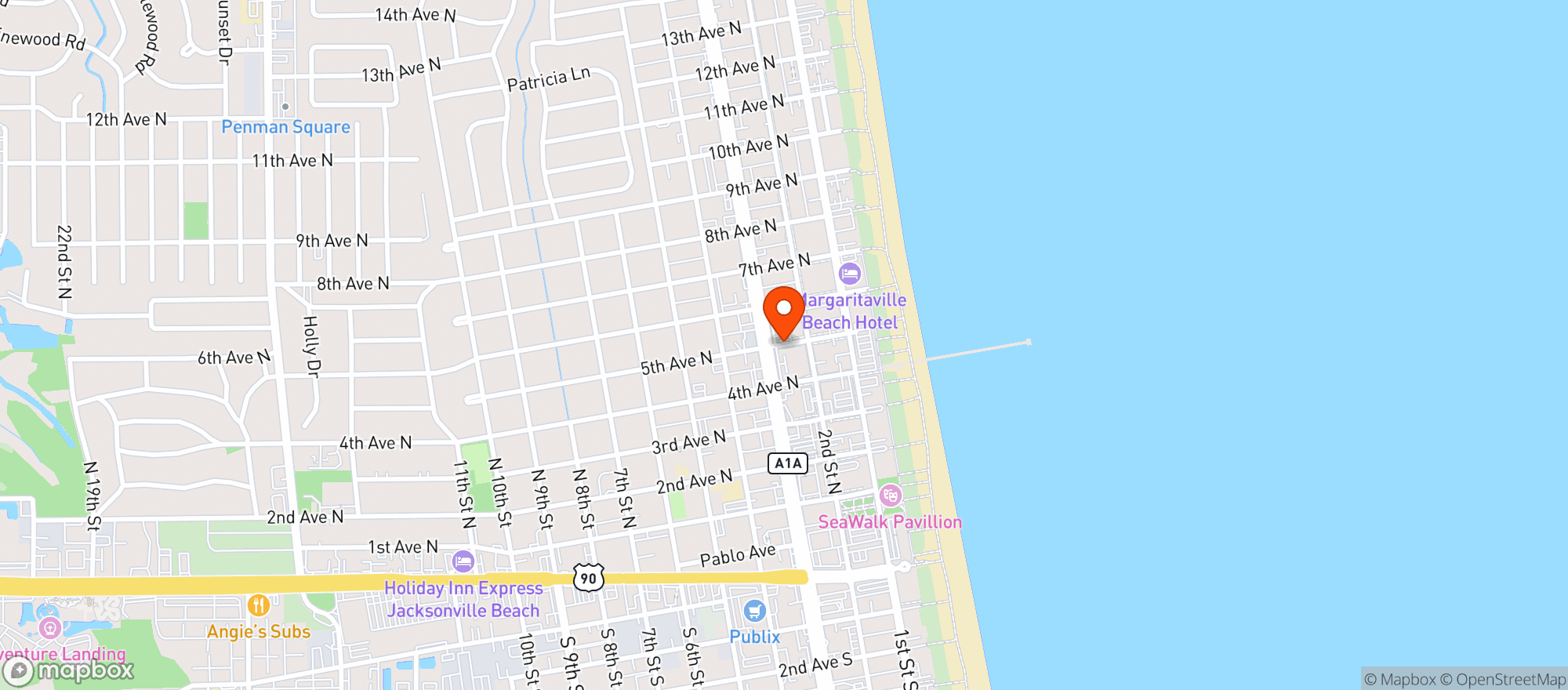 Map showing Jax Beach Bar & Grill