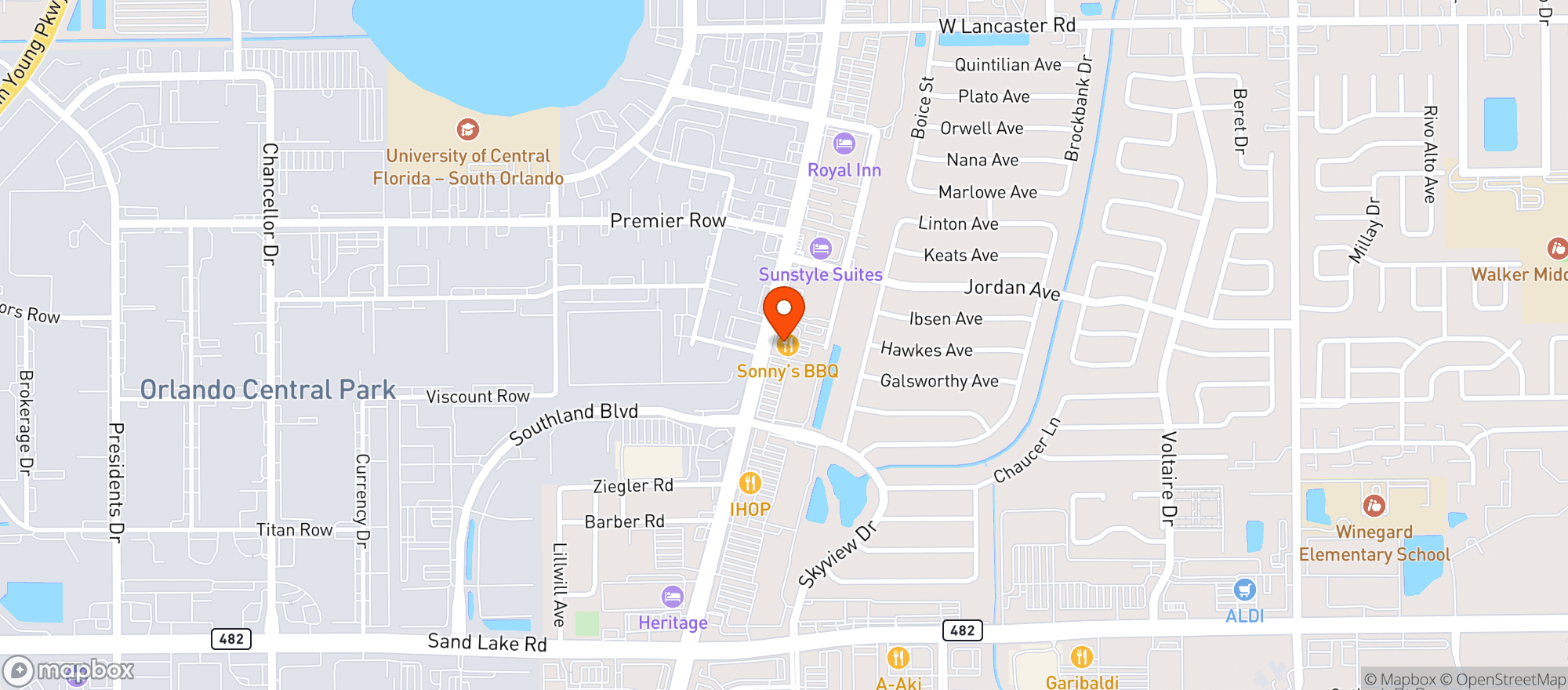 Map showing Sonnys Real Pit Bar-b-q