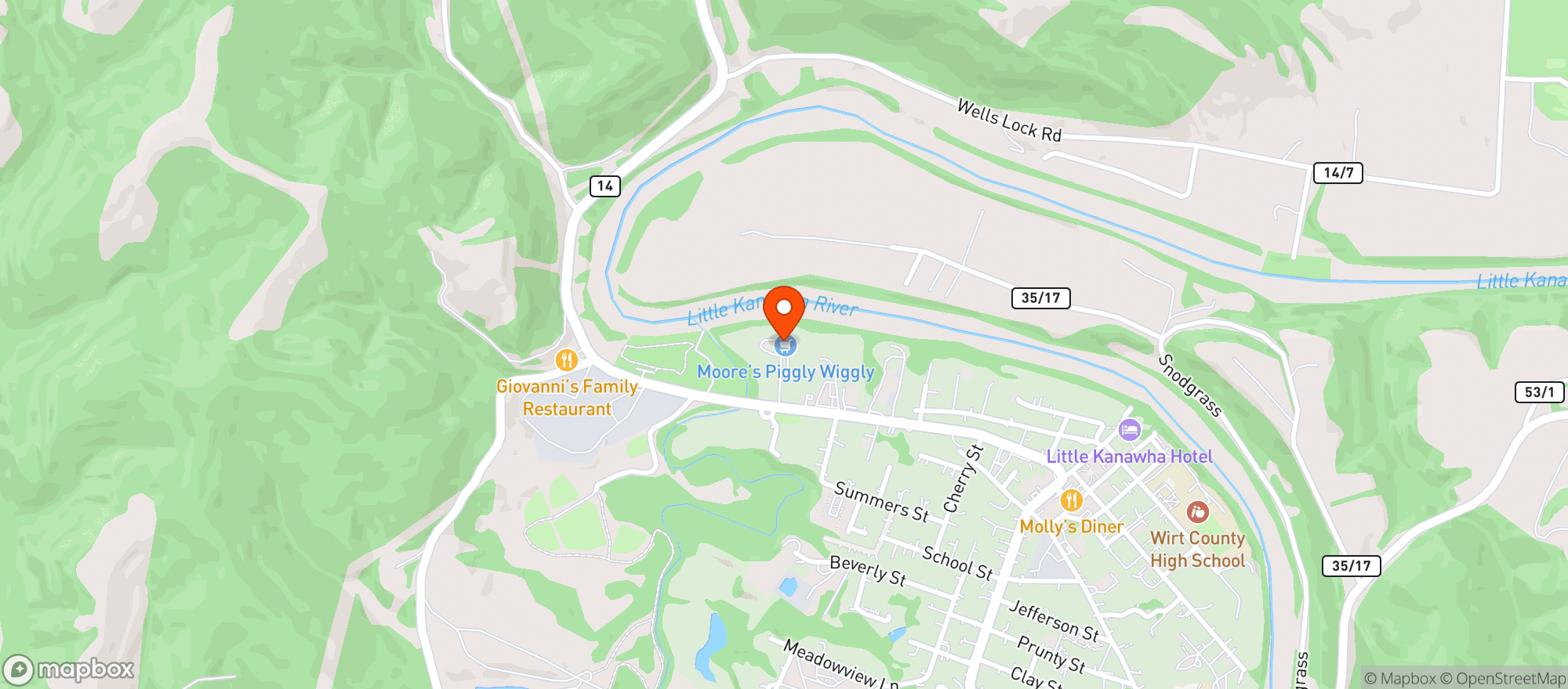 Map showing Moore's Piggly Wiggly
