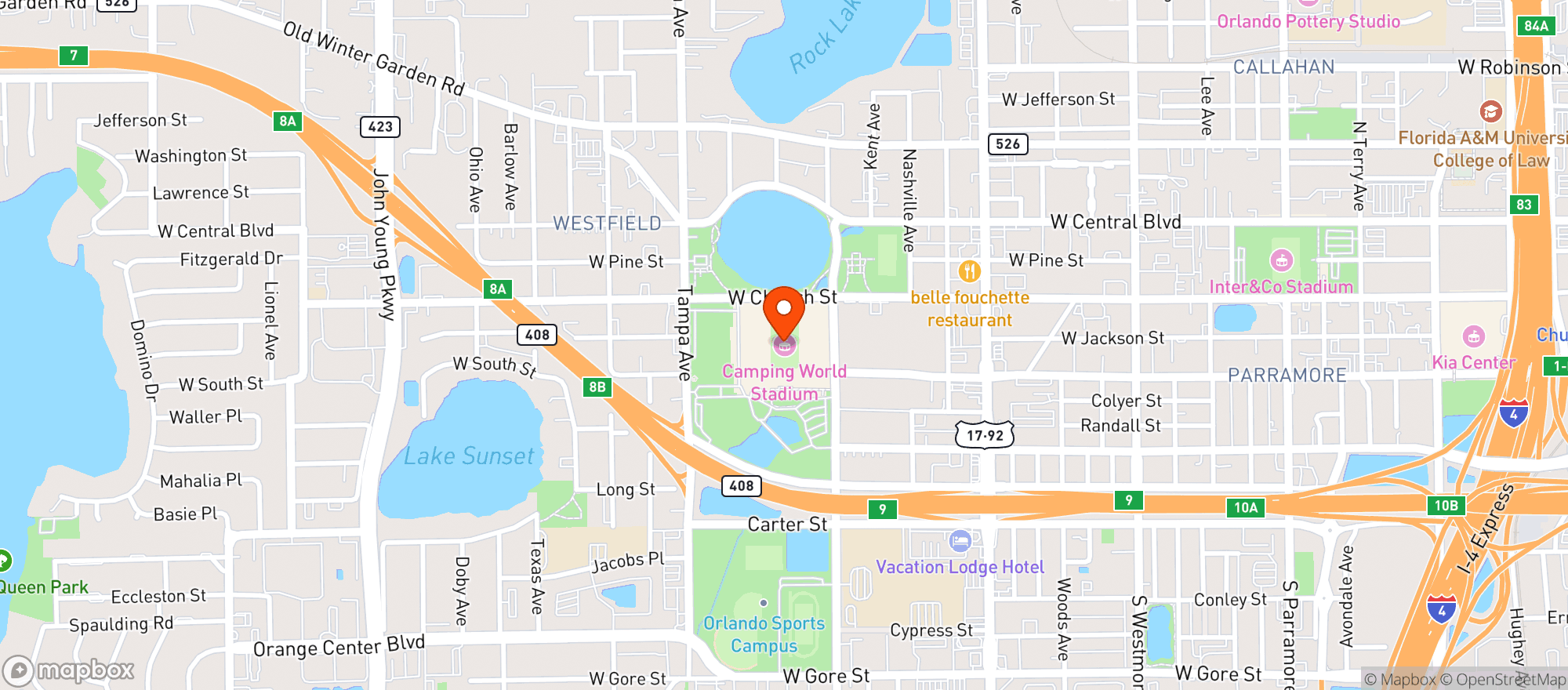 Map showing Camping World Stadium