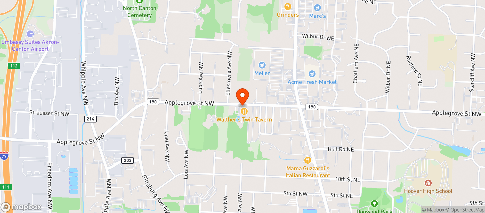 Map showing Walthers Twin Tavern