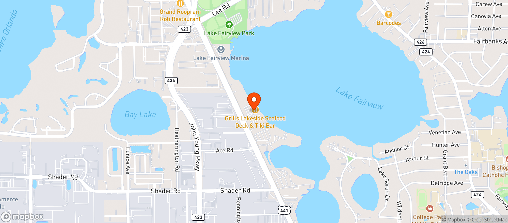 Map showing Grills Seafood Deck & Tiki Bar