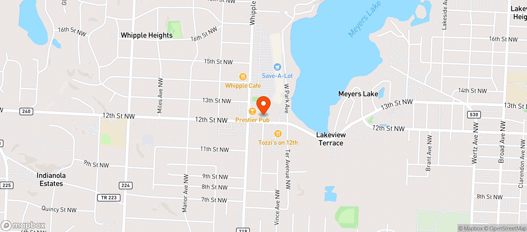 Map showing Meyers Lake Beverage & Drive Thru