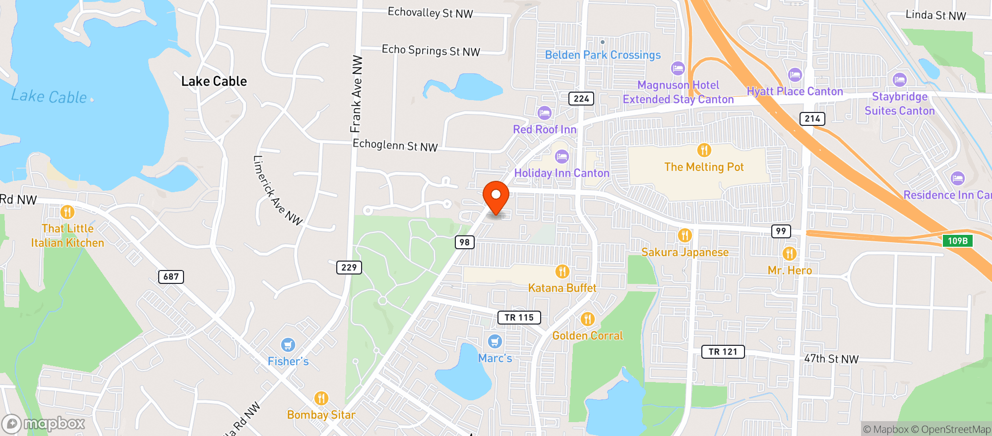 Map showing Astoria Grill