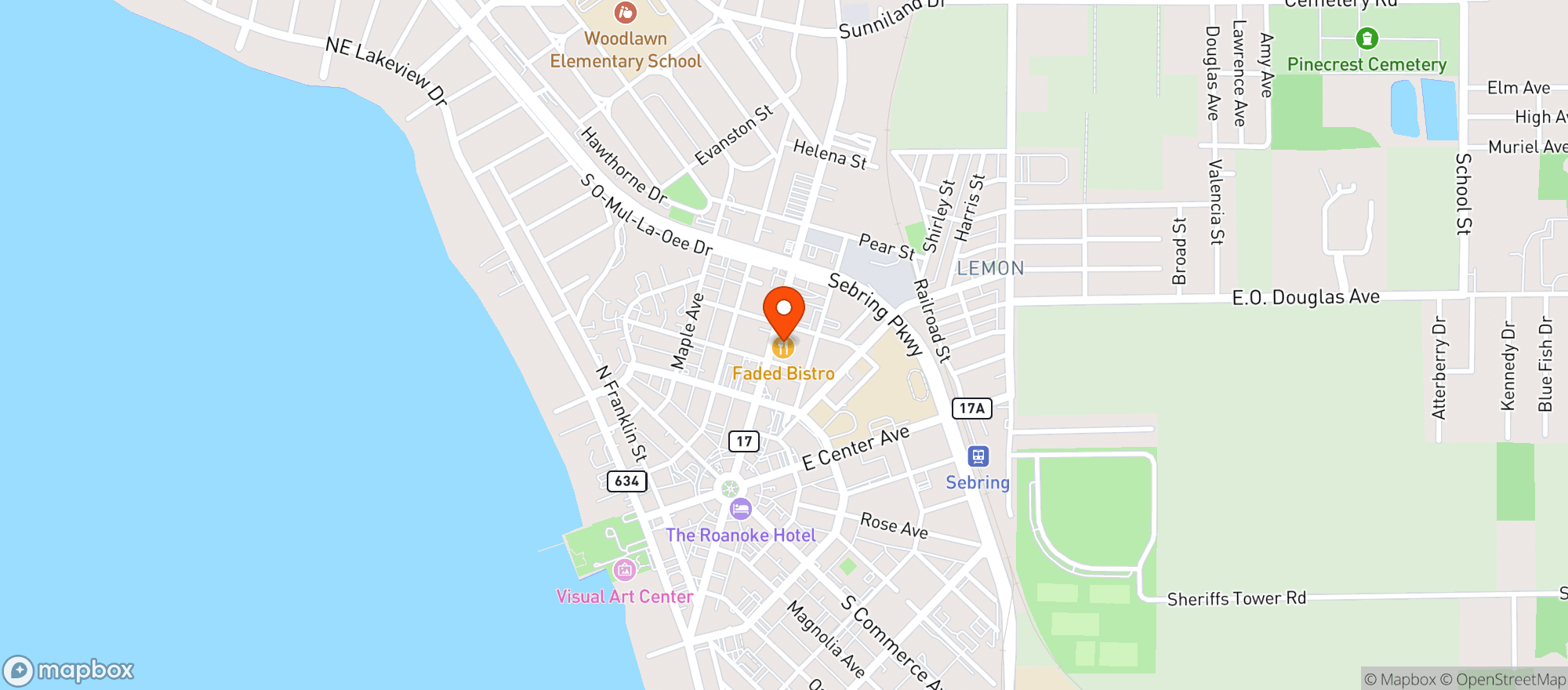 Map showing Faded Bistro & Beer Garde