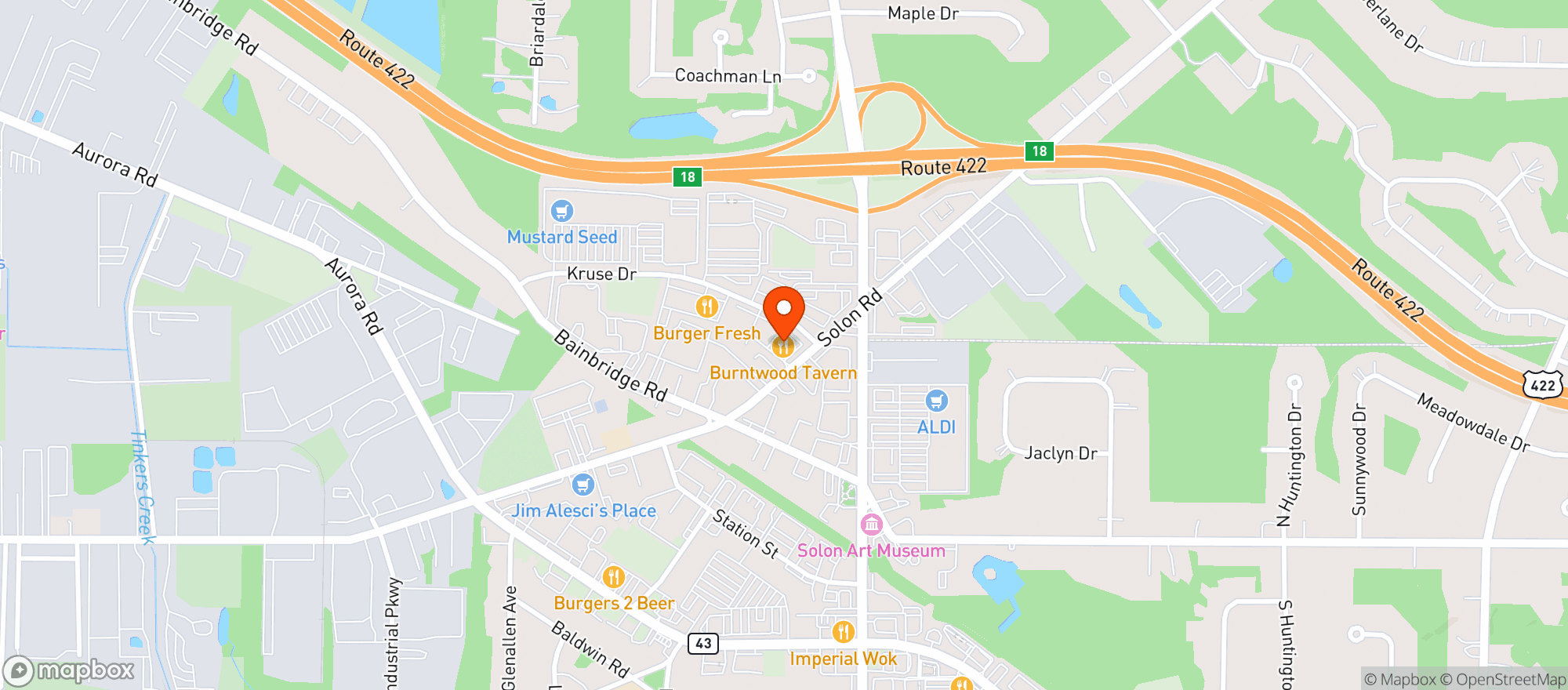 Map showing Burntwood Tavern