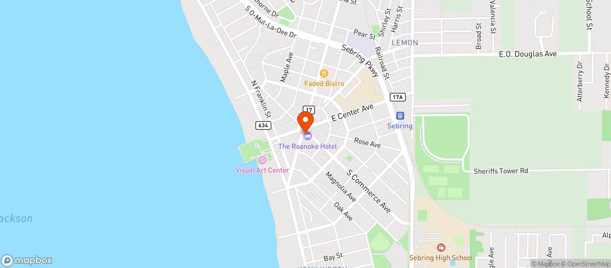 Map showing The Roanoke Hotel