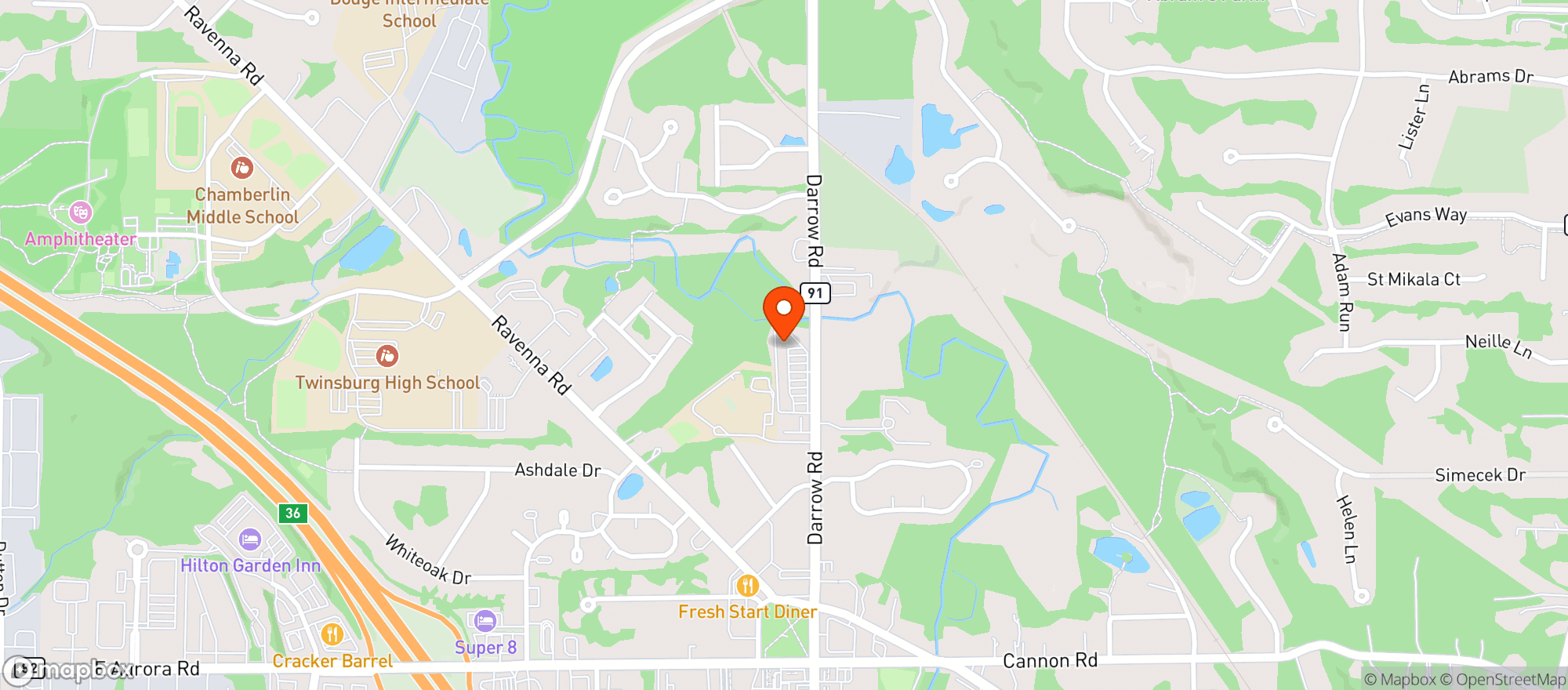 Map showing The Basement Sports Bar & Grill Twinsburg