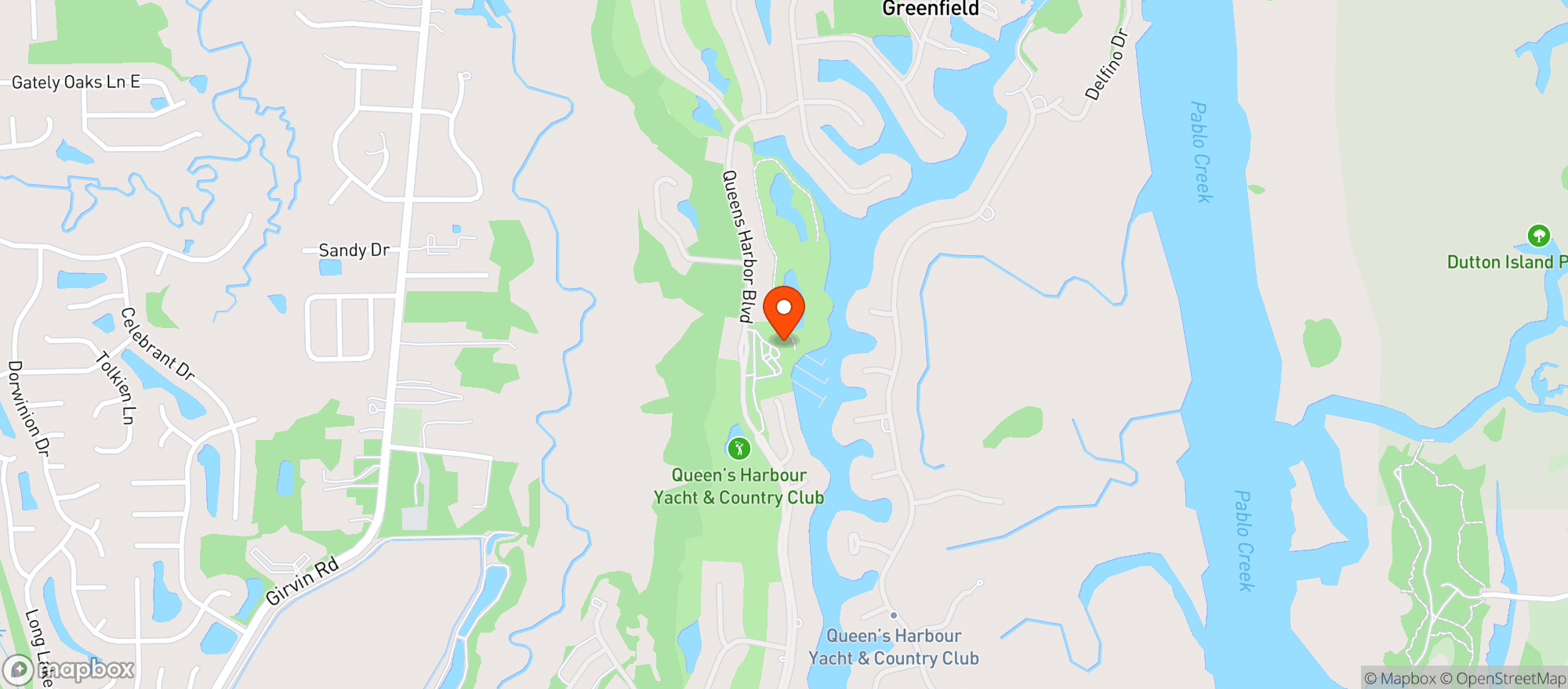 Map showing Queens Harbour Yacht & Country Club