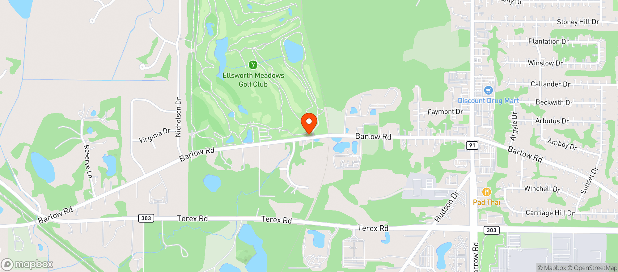 Map showing Ellsworth Meadows Golf Club