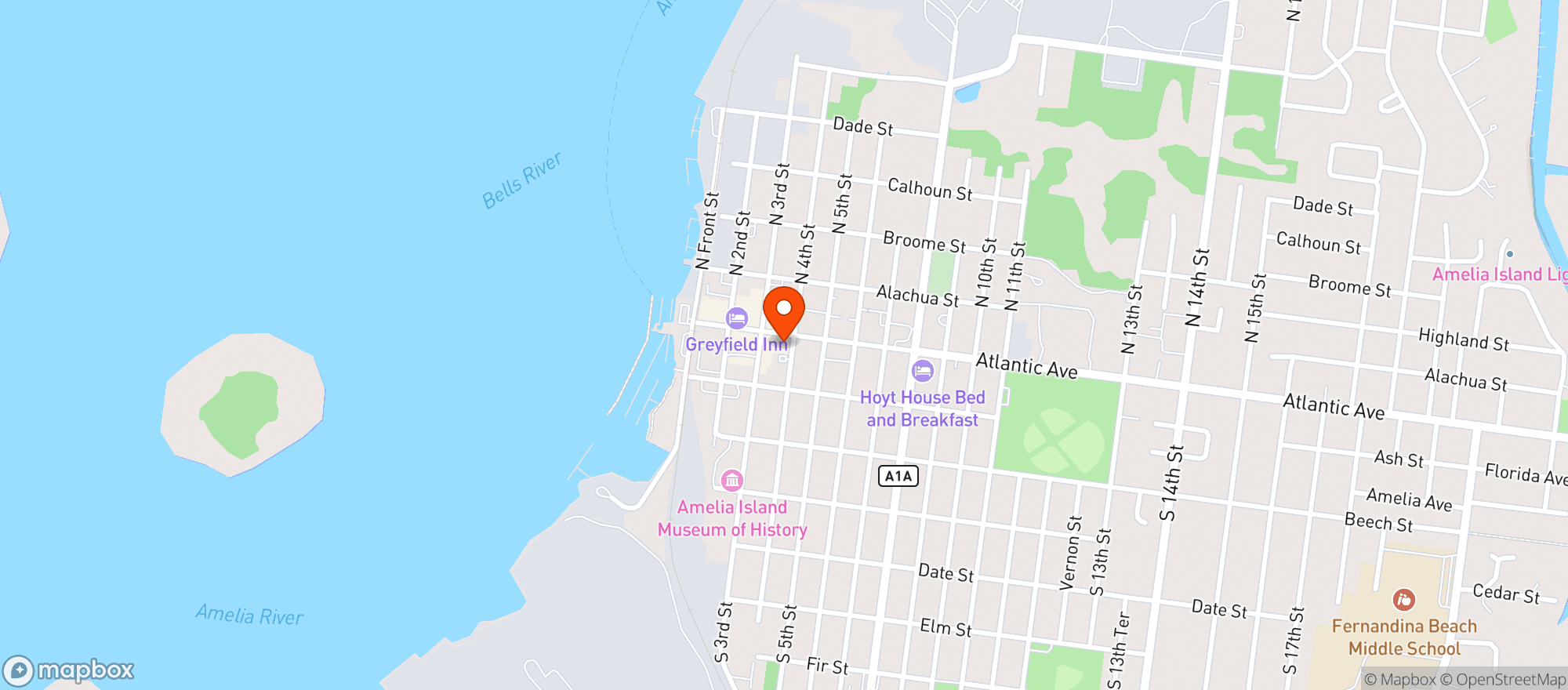 Map showing Amelia Island Brewing Company